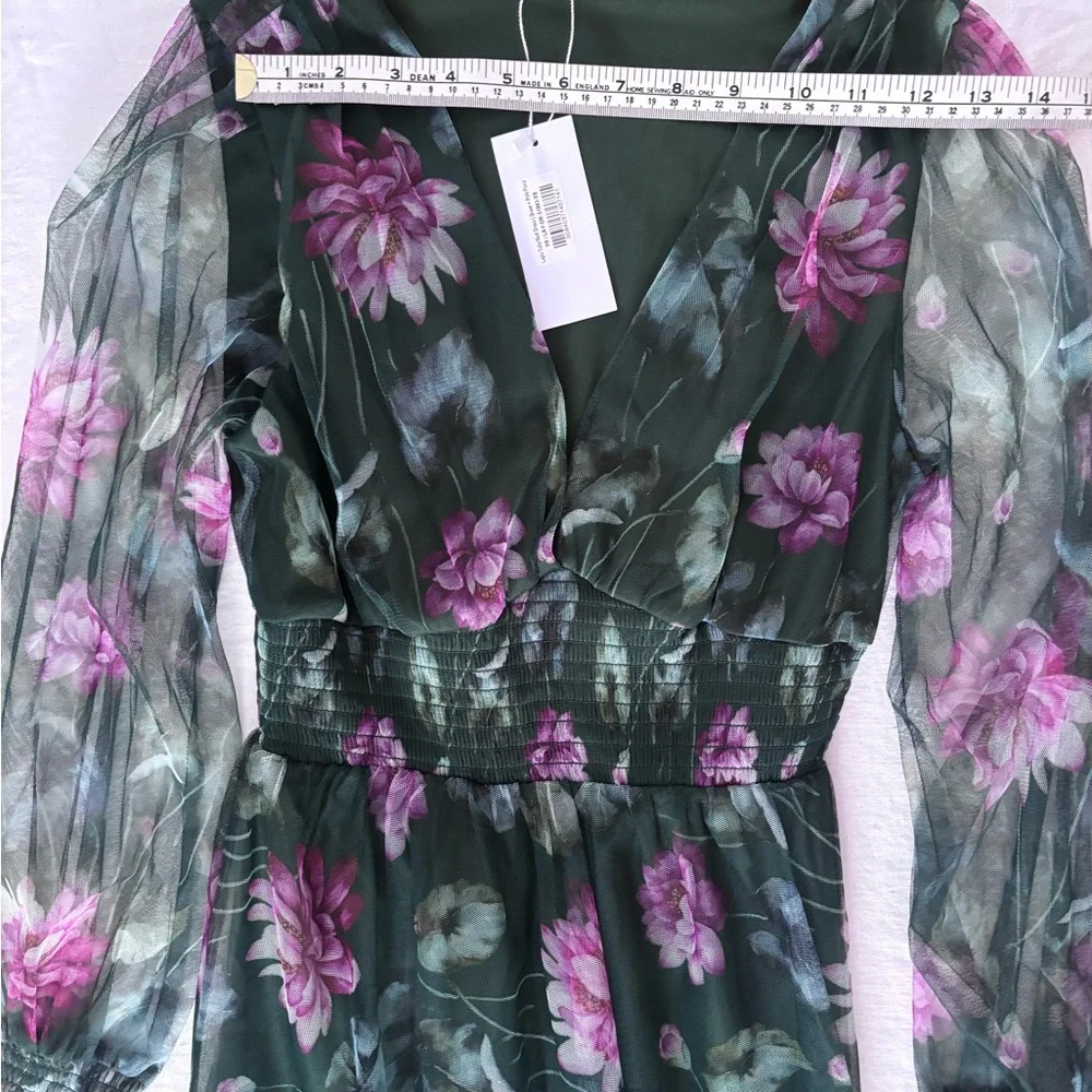 Baltic Born NWT Layla Tulle Maxi Dress Dark Floral Green 3 Layers - Picture 7 of 16